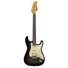 ST93 Alder TBK Guitare Électrique Prodipe HSS - Aulne Flame Top Trans Black