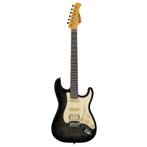 ST93 Alder TBK Guitare Électrique Prodipe HSS - Aulne Flame Top Trans Black